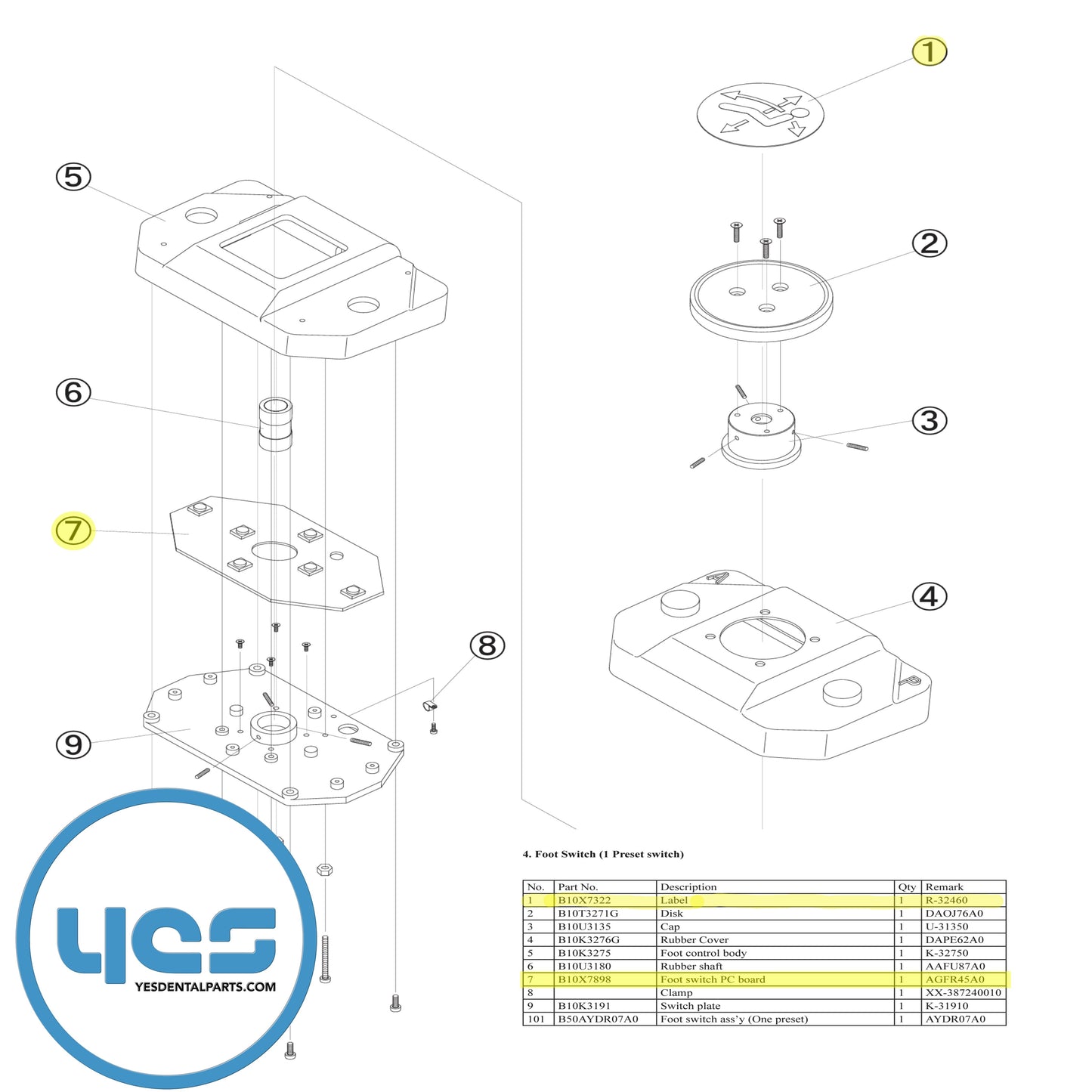 BELMONT Bel-20  DENTAL CHAIR FOOT CONTROL PCB