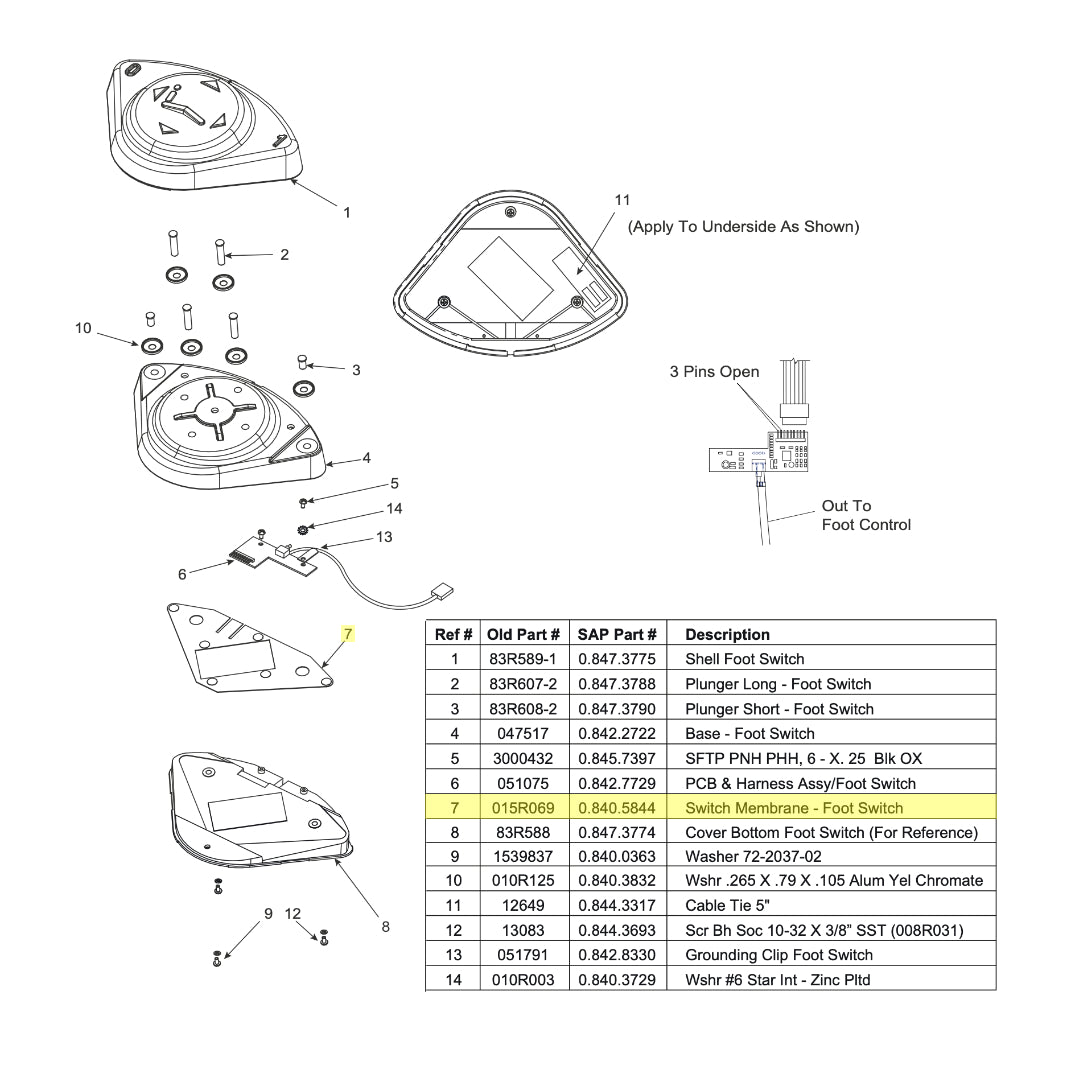 Foot switch Membrane; Fits Pelton & Crane and Marus